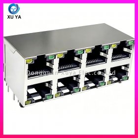 双排八口屏蔽 RJ45 网口 8P8C 带 LED 指示灯